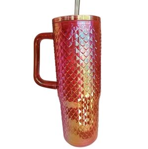 Iridescent Red Tumbler with Straw